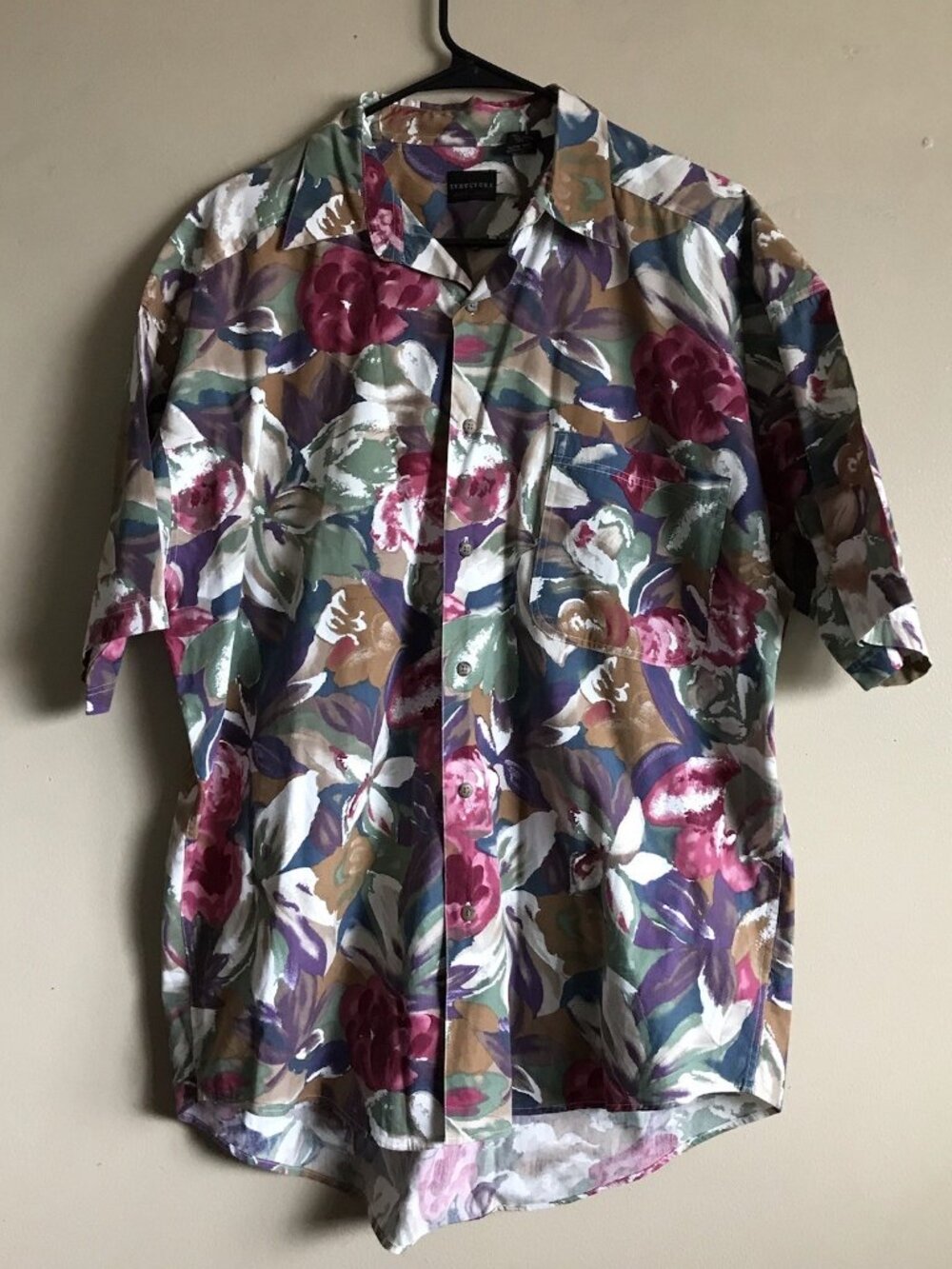 Structure 90s Men Vintage Floral Button Up Short Short Sleeve Shirt Size Large